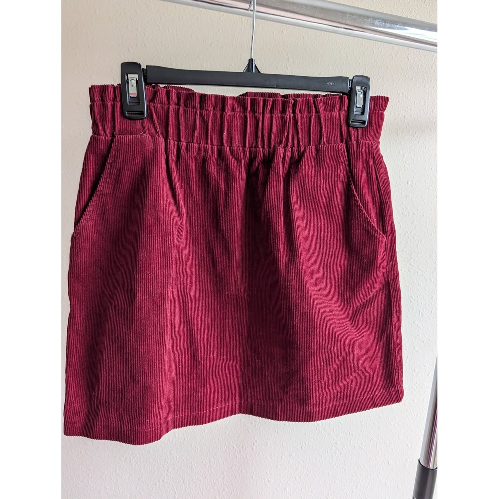 Copper Key Burgundy Corduroy Paperbag Waist Mini Skirt Pockets CJ6341CDY Medium